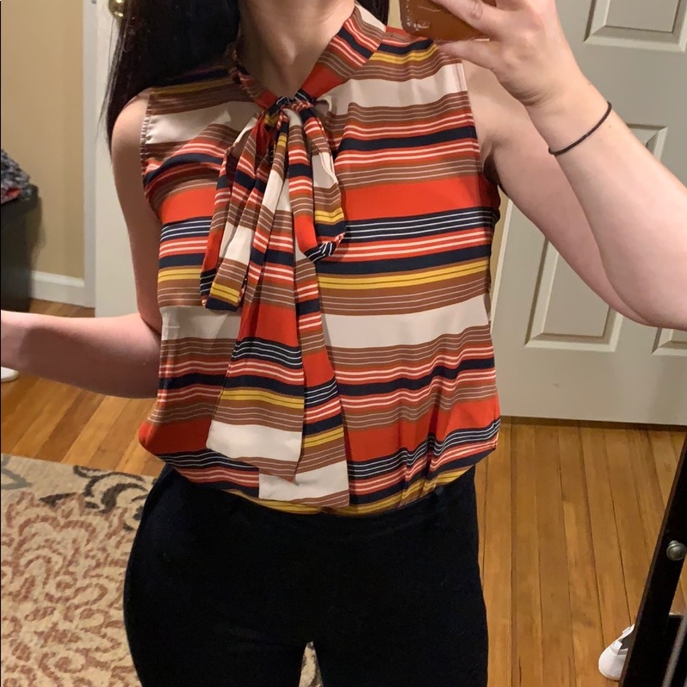 LOFT tank blouse striped. tie at neck